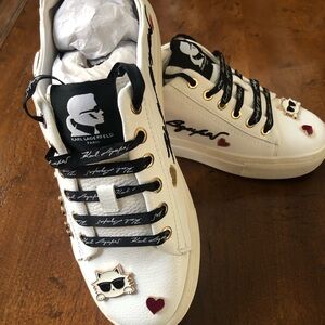 Karl Lagerfeld White Sneakers with Black and Gold Accents
